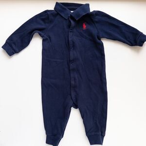Ralph Lauren Polo Romper Kids 6M Navy Blue Long Sleeve Cotton One Piece